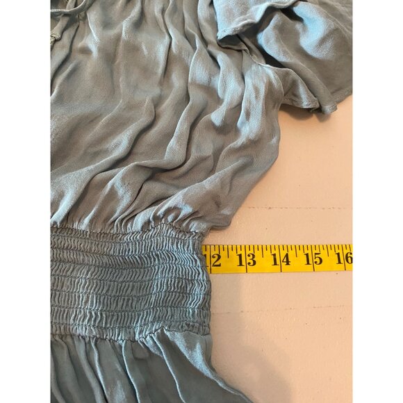 Shabby Chic Dress Bohemian Blue Ruffled Short Sleeve Smocked Waist XS - Picture 6 of 9